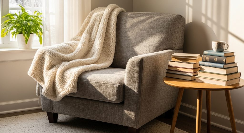 Ideas for the House: Simple Ways to Refresh Your Home 3 Cozy reading nook with comfortable chair, blanket, and books.