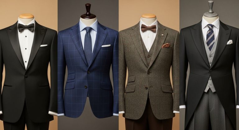 “Elegant groom wearing a perfectly tailored wedding suit, standing confidently in soft natural light.”