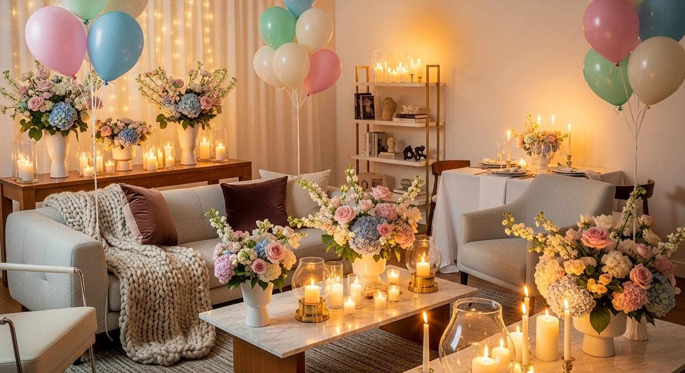 Beautiful decor setup combining home, party, and event elements in one elegant scene