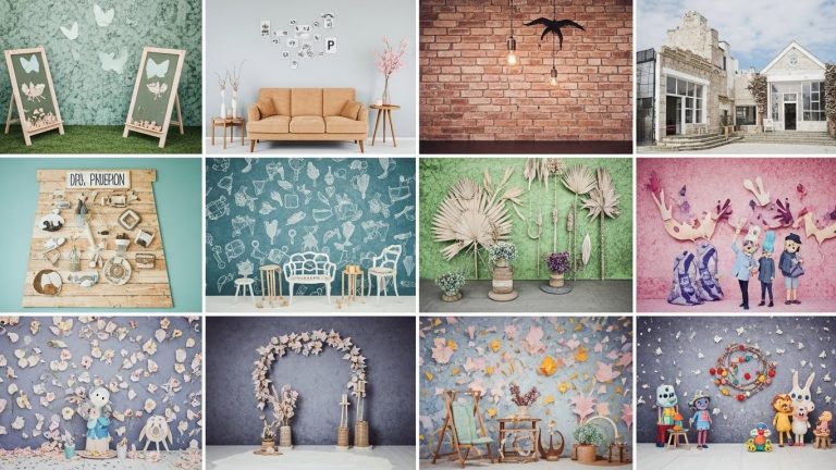 “Collage of 12 jaw-dropping DIY backdrop ideas for 2025, featuring balloons, flowers, streamers, fabric drapes, and painted canvases for parties and photoshoots.”