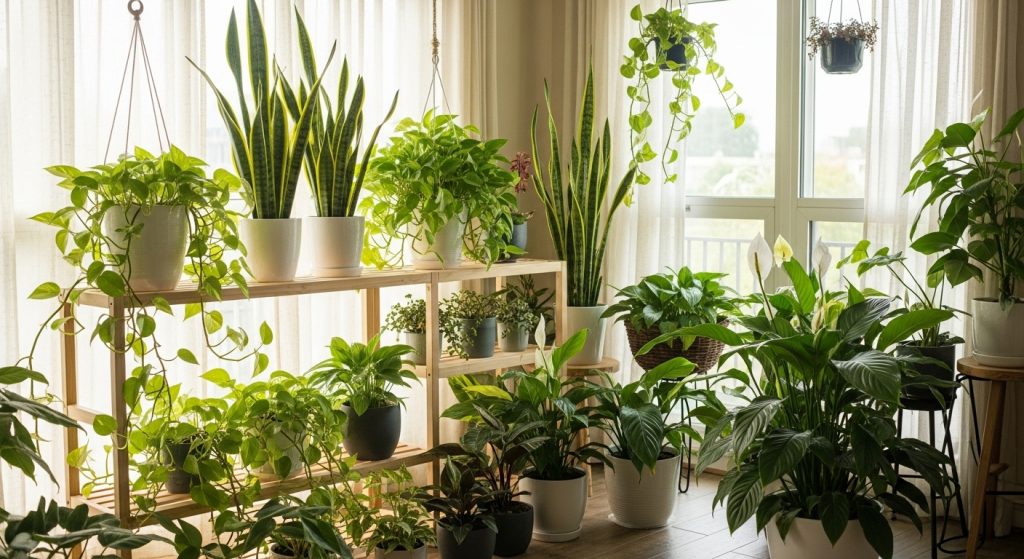 Ideas for the House: Simple Ways to Refresh Your Home 2 Indoor houseplants arranged on shelves and windows to freshen the room.