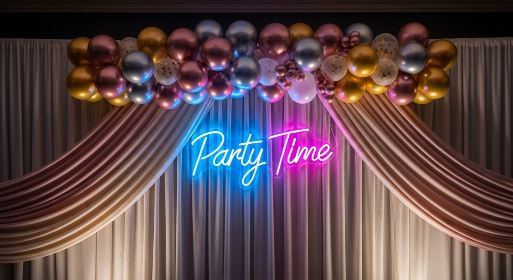 Modern backdrop used as party decor for photos