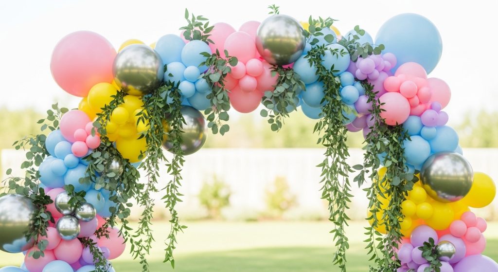 Balloon arch used as elegant party decor.