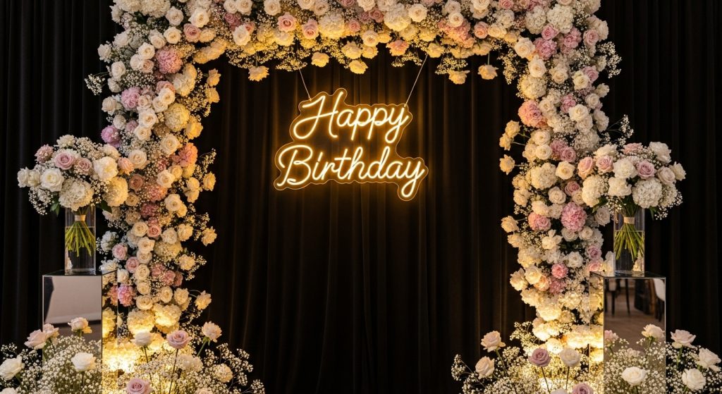 Stylish birthday decor backdrop for photos