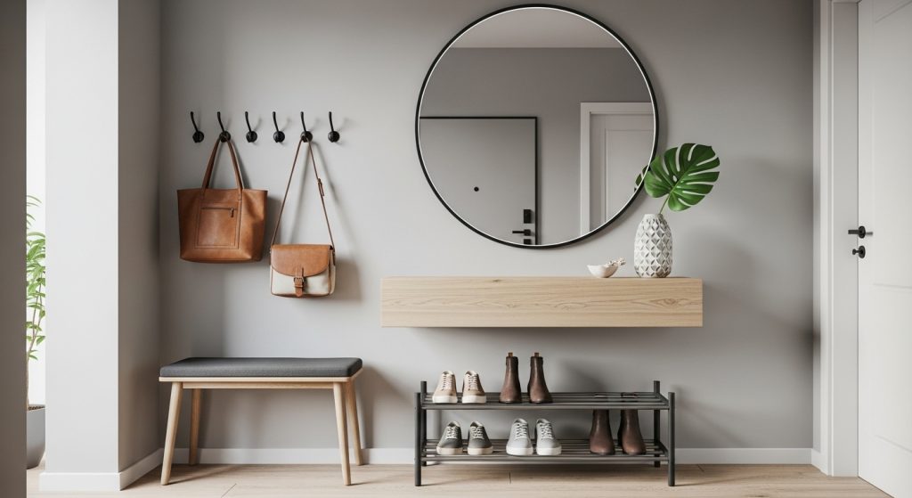 Ideas for the House: Simple Ways to Refresh Your Home 7 Clean and organized entryway with bench, mirror, and storage.