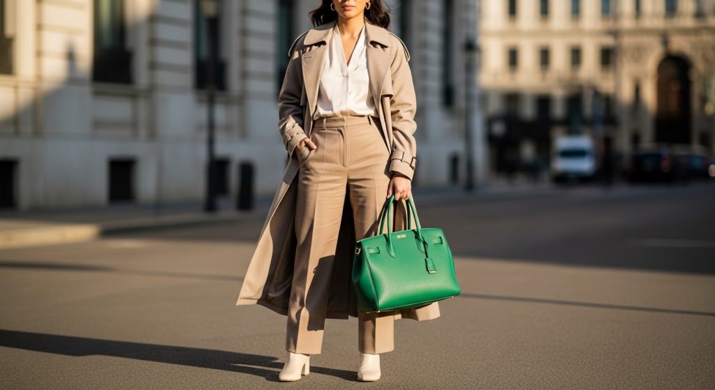 The Ultimate Guide to Outfits: How to Build Stylish Looks for Every Day 14 Neutral outfit featuring a single statement accessory.