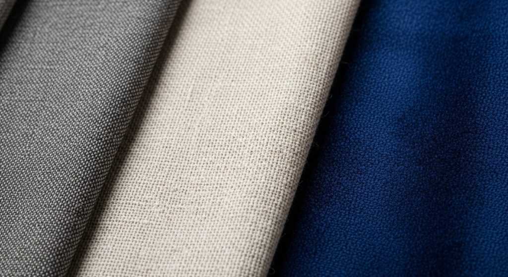 Groom Suits: Timeless Styles That Define Wedding Elegance 4 Various groom suit fabrics including wool, linen, and velvet.