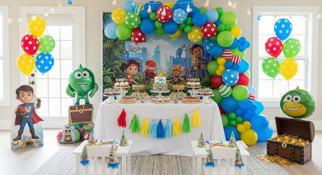 Playful kids’ decor with bright balloons and fun accessories