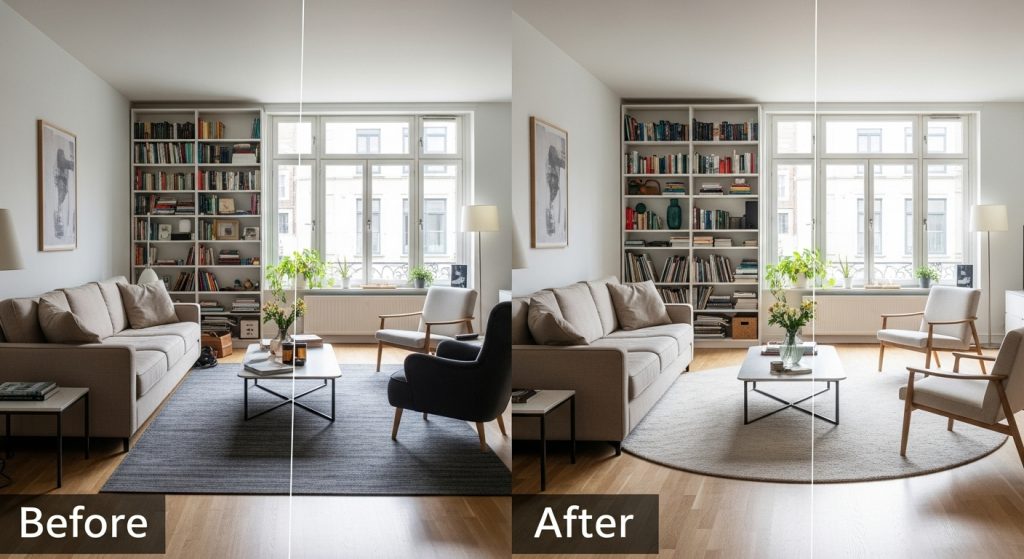 Ideas for the House: Simple Ways to Refresh Your Home 4 Living room with rearranged furniture creating a fresh and open layout.