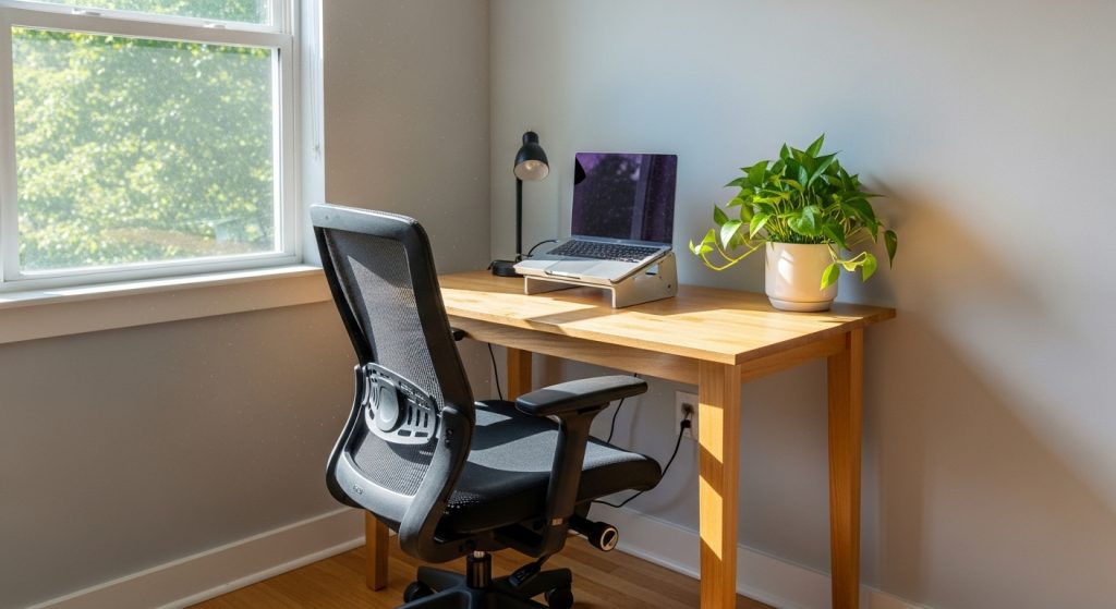 Ideas for the House: Simple Ways to Refresh Your Home 8 Small home office corner with desk, chair, and natural light.