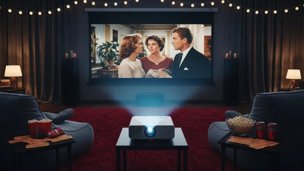 “Indoor movie night transformed into a mini home theater.”