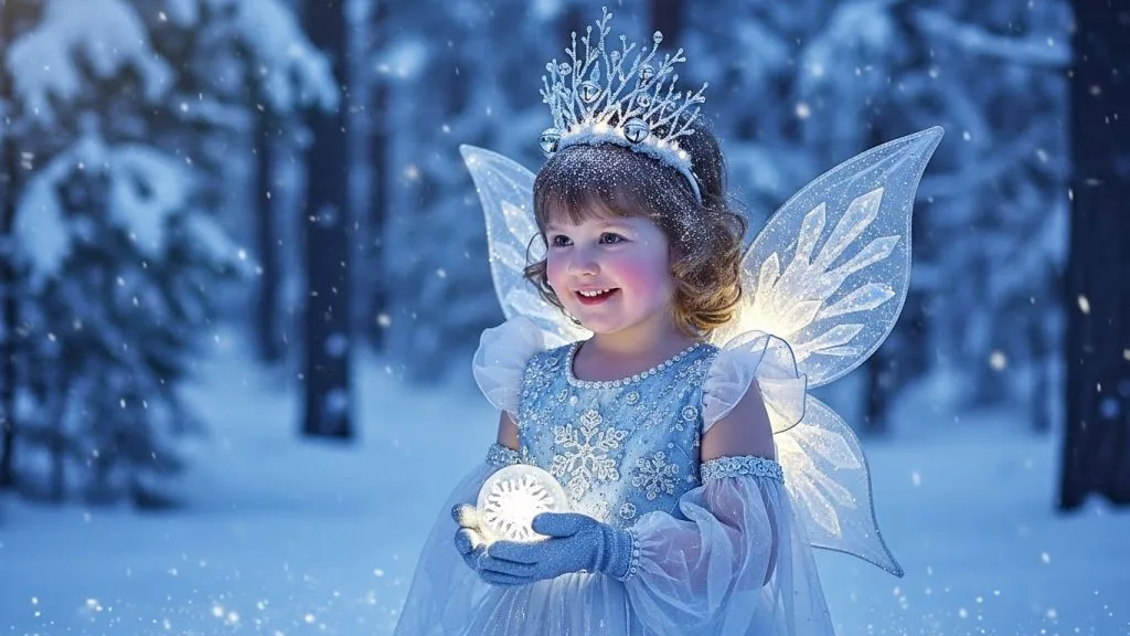 Magical December Costume Ideas for Kids: Cute, Cozy & Celebration Ready 10 Kid dressed as a winter fairy in a magical December costume.