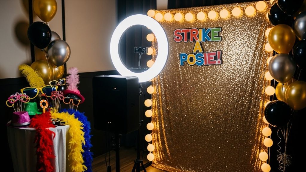 “Well-lit DIY photo booth with cozy lighting for Instagram photos.”