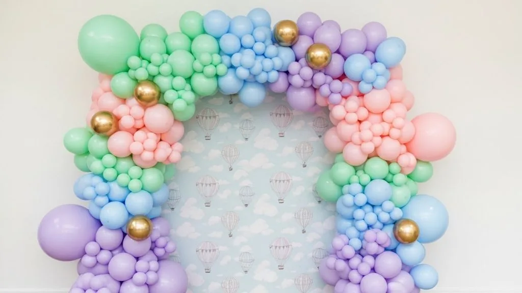 Baby Shower Celebration Wallpapers for Cute Themes: A Fresh Guide for Modern Parents 9 Baby shower balloon arch around pastel wallpaper.