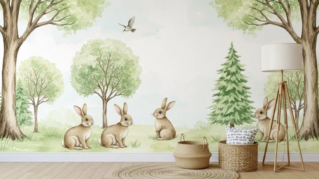 Baby Shower Celebration Wallpapers for Cute Themes: A Fresh Guide for Modern Parents 5 Pastel storybook wallpaper with watercolor animals and trees.