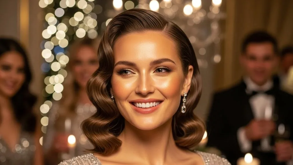Celebration Glow Guide. Beauty Tips That Make You Glow All Day 5 Celebration hairstyle with soft waves and radiant skin balance