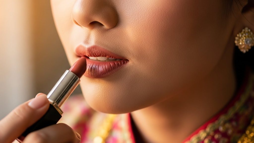 Warm toned lip color for traditional celebration beauty