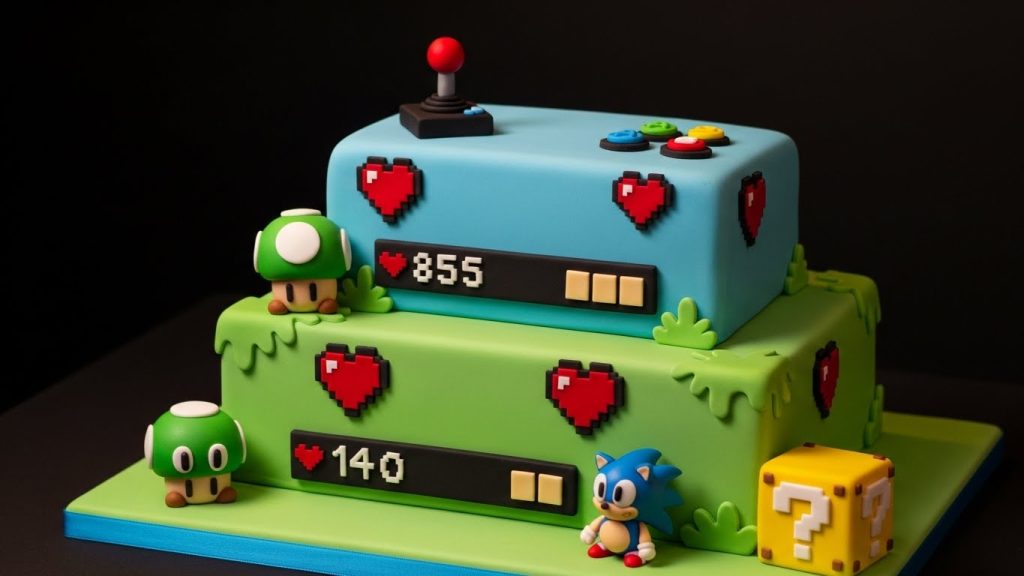 Cute gamer-style birthday cake.