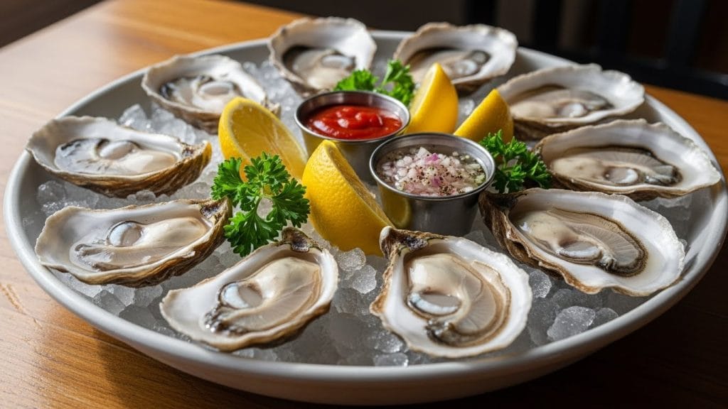 Oysters on ice served as luxury seafood appetizers