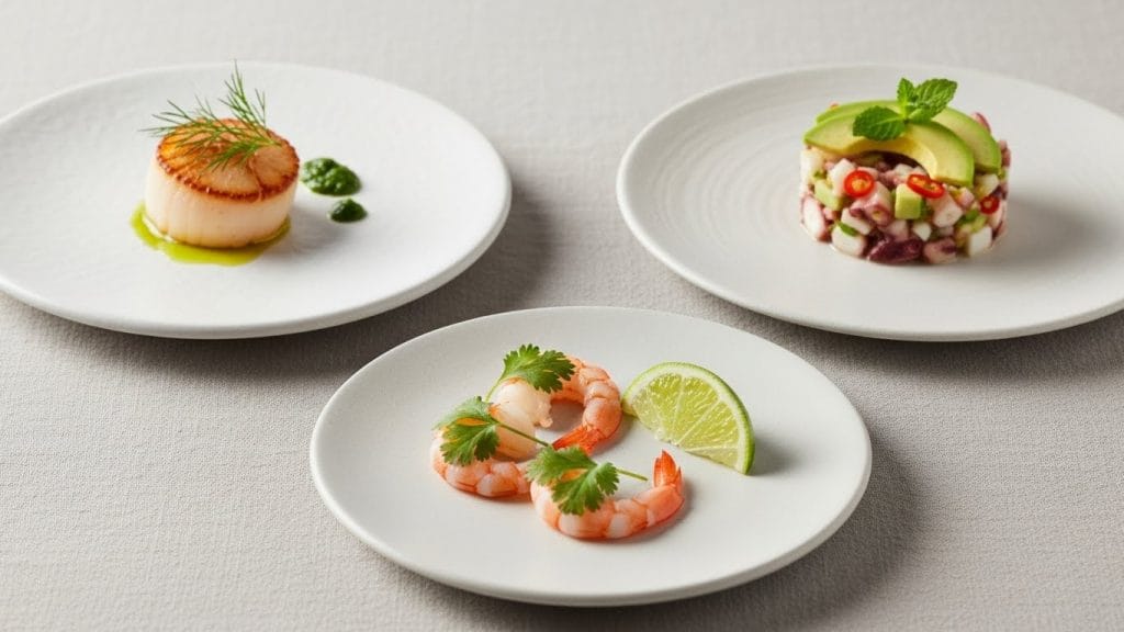 Elegant presentation of luxury seafood appetizers