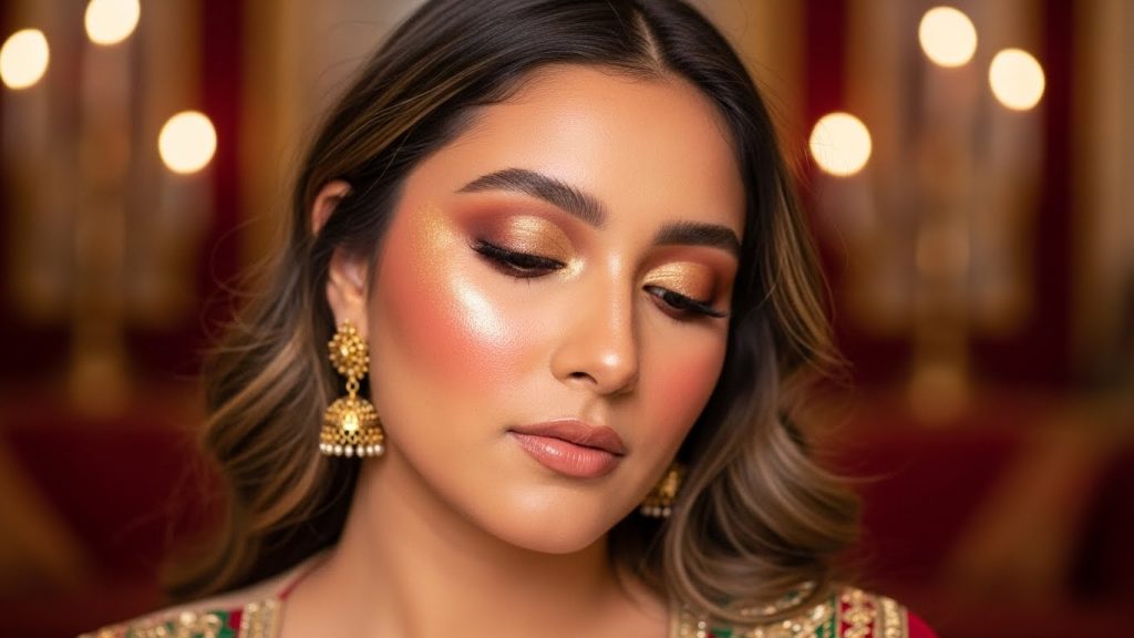 Warm toned blush and highlight for traditional beauty looks