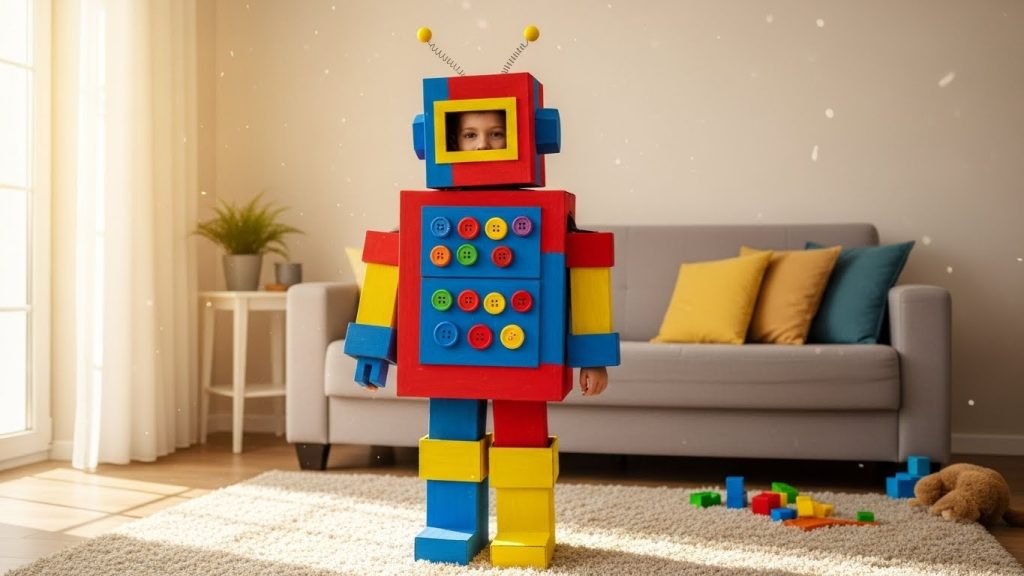 Creative cardboard robot costume for kids made at home