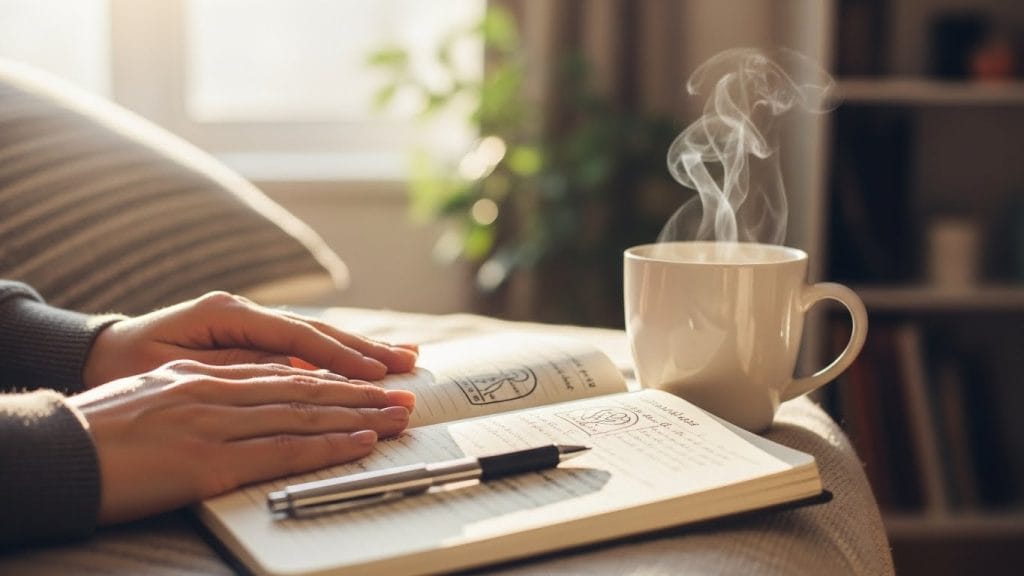  A peaceful moment of self-celebration with journaling and coffee.