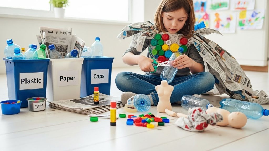 Eco friendly homemade kids costume using recycled materials