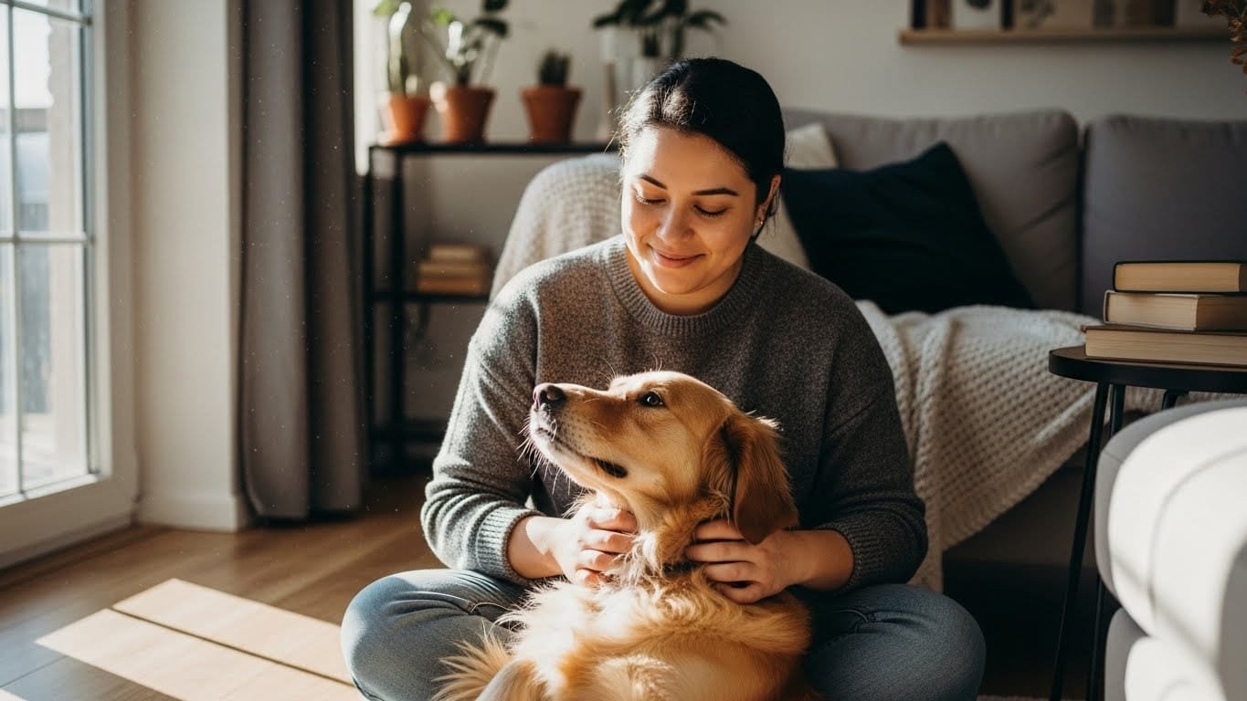 new dog bonding with owner during a quiet moment at home