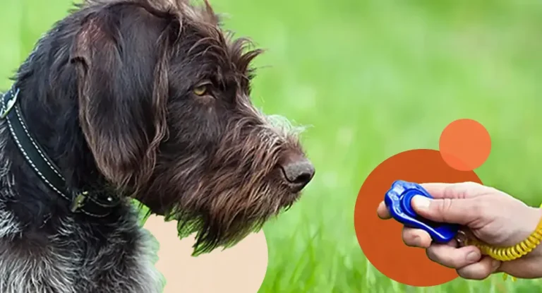 Owner using clicker and treats to train dog faster
