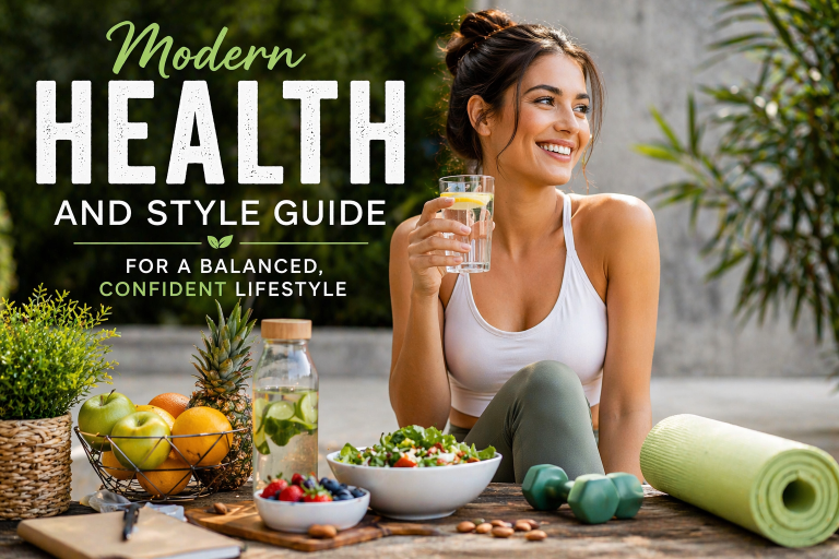 Modern lifestyle scene showing a confident person in natural light, blending wellness, fashion, and daily habits to represent health, balance, and self-care.