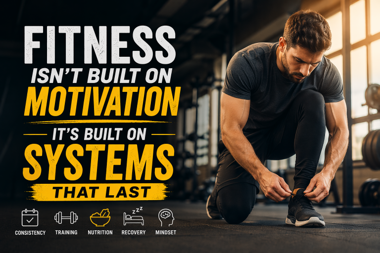 A focused person following a simple daily fitness routine, showing consistency, discipline, and a structured workout system instead of relying on motivation