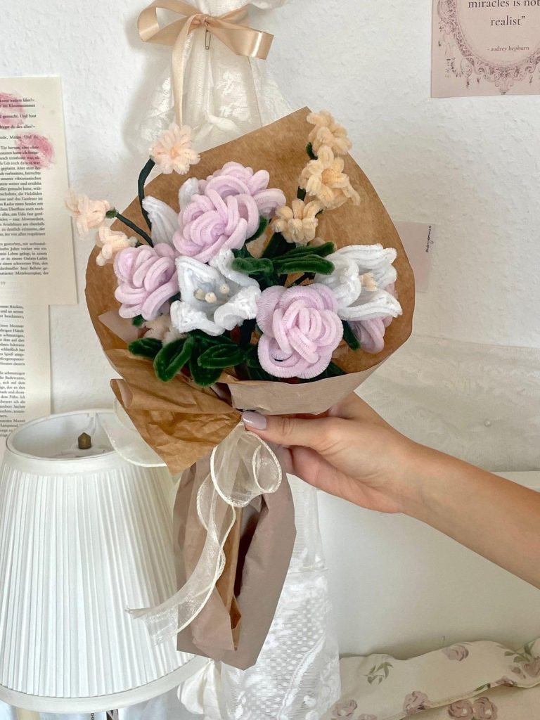 DIY pipe cleaner flowers arranged in a bright creative bouquet