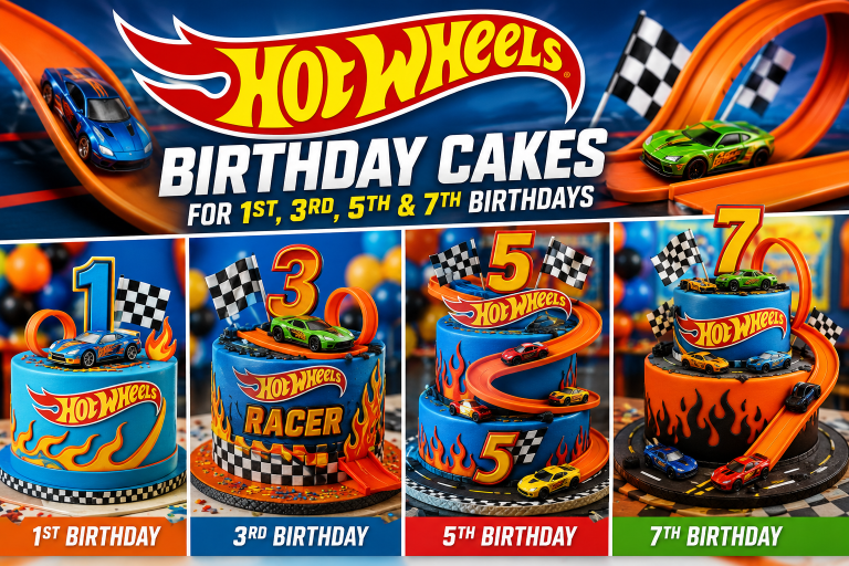 Hot Wheels Birthday Cakes for 1st, 3rd, 5th & 7th Birthdays