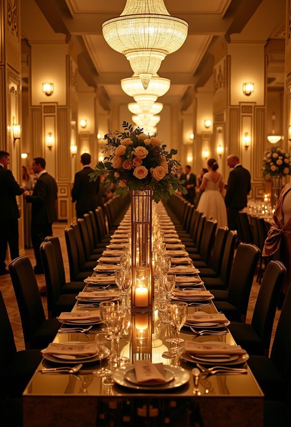 15 Stunning Art Deco Wedding Reception Ideas for a 1920s Great Gatsby Party 5 art deco tiered chandelier glow