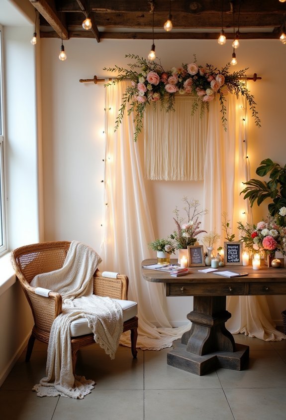17 Dreamy Boho Wedding Reception Ideas That Feel Effortlessly Romantic 18 boho love story memory nook