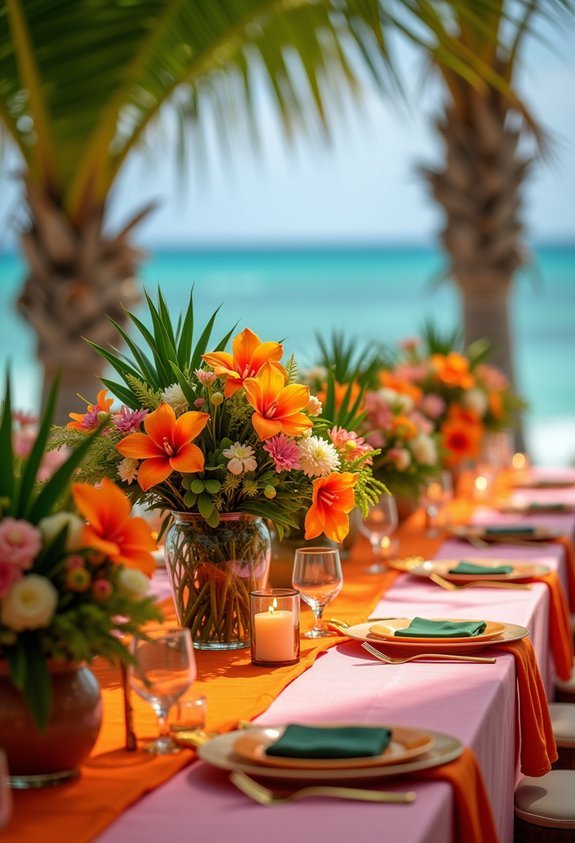 19 Vibrant Tropical Wedding Reception Theme Ideas for a Lush Island Celebration 11 bright mango lime table decor