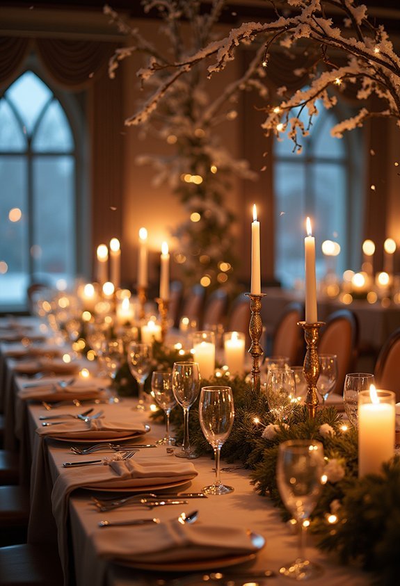 19 Breathtaking Winter Wedding Reception Ideas for a Magical Cozy Celebration 2 candlelit winter dinner glow