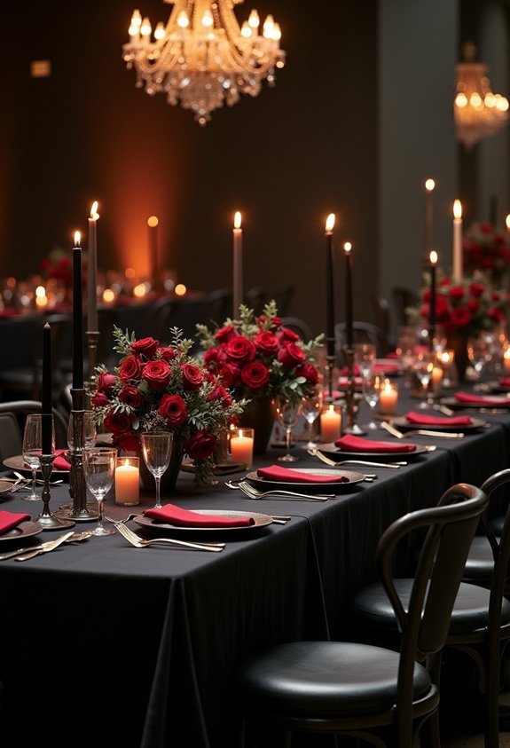 cinematic deep burgundy reception florals