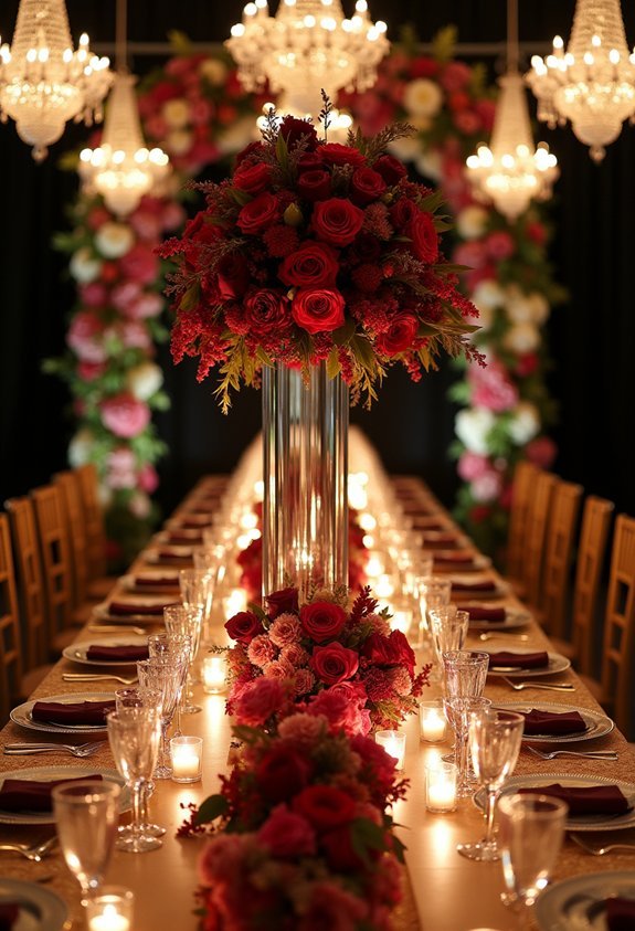 17 Ultra-Glamorous Wedding Reception Ideas That Scream Luxury and Drama 9 cinematic draped floral head table