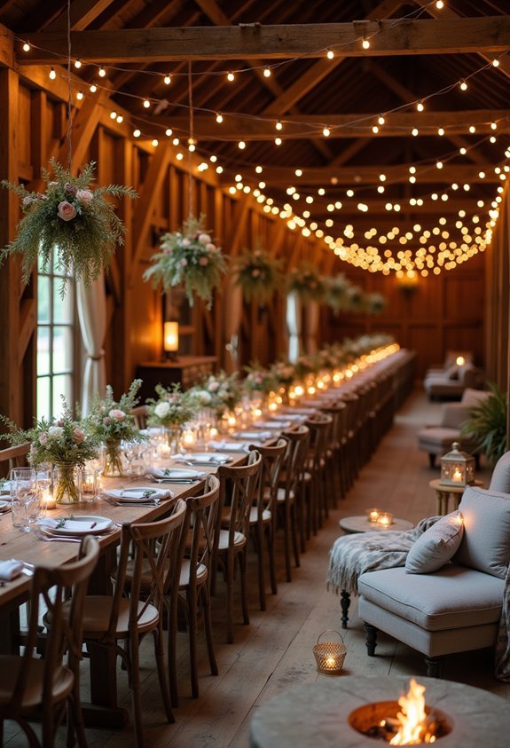 19 Charming Barn Wedding Reception Ideas That Turn a Venue Into a Dream 11 cozy barn lounge under beams