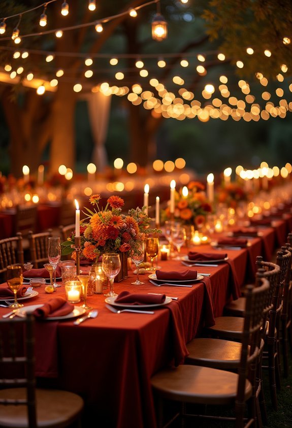 17 Cozy Fall Wedding Reception Ideas With Rich Colors and Autumn Magic 6 layer burgundy and burnt orange