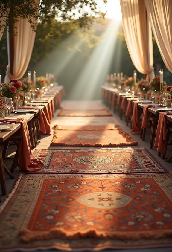 17 Dreamy Boho Wedding Reception Ideas That Feel Effortlessly Romantic 6 layered boho persian rugs