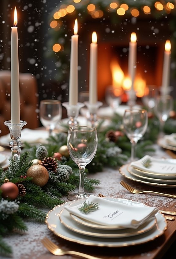 layered greenery candlelit tablescape