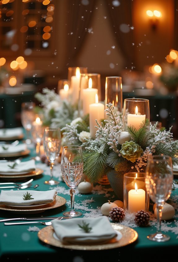 19 Breathtaking Winter Wedding Reception Ideas for a Magical Cozy Celebration 7 lush winter candlelit table