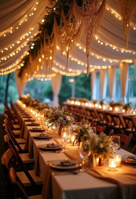 17 Dreamy Boho Wedding Reception Ideas That Feel Effortlessly Romantic 4 macram draped boho candlelight
