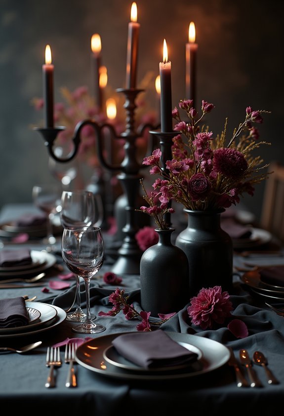 moody charcoal candlelit tablescape