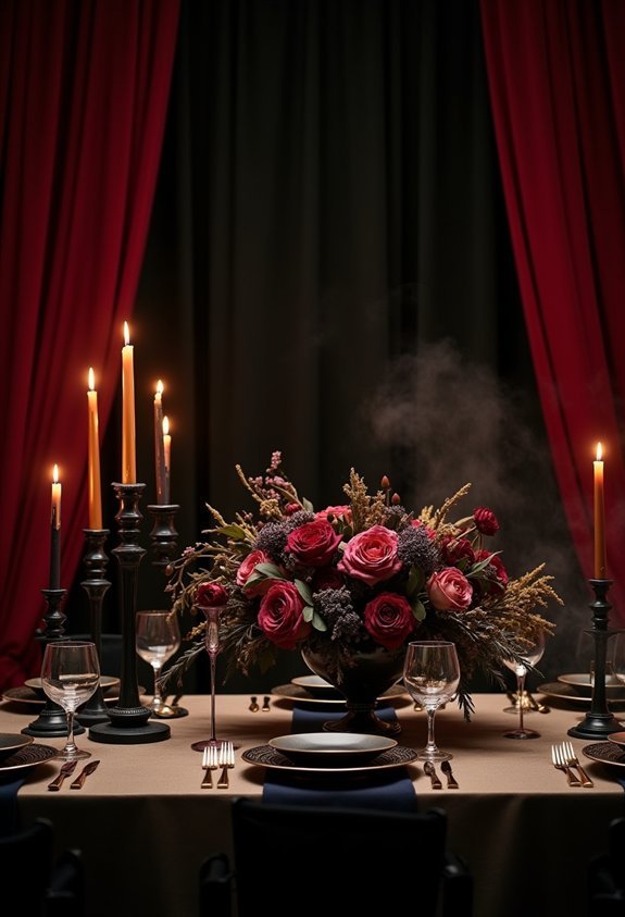 moody dark floral head table