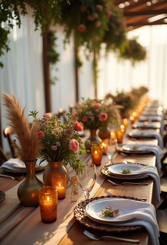17 Dreamy Boho Wedding Reception Ideas That Feel Effortlessly Romantic 13 rustic boho family style dinner