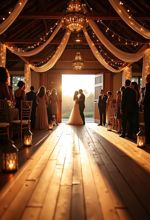 19 Charming Barn Wedding Reception Ideas That Turn a Venue Into a Dream 16 rustic dance floor centerpiece